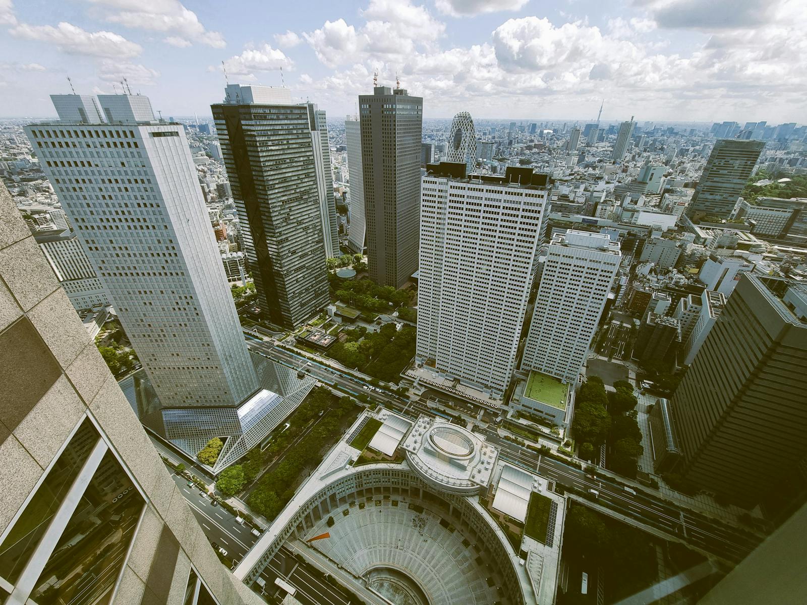 Aerial view of the skyscraper office towers of West Shinjuku